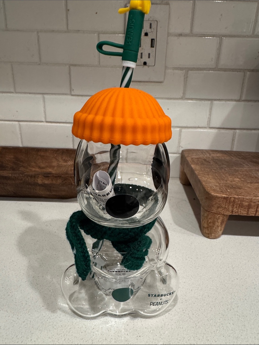 Starbucks glass Snoopy sipper new
